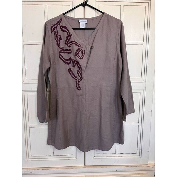 Soft Surroundings size small brown tunic with embroidery - Picture 1 of 2